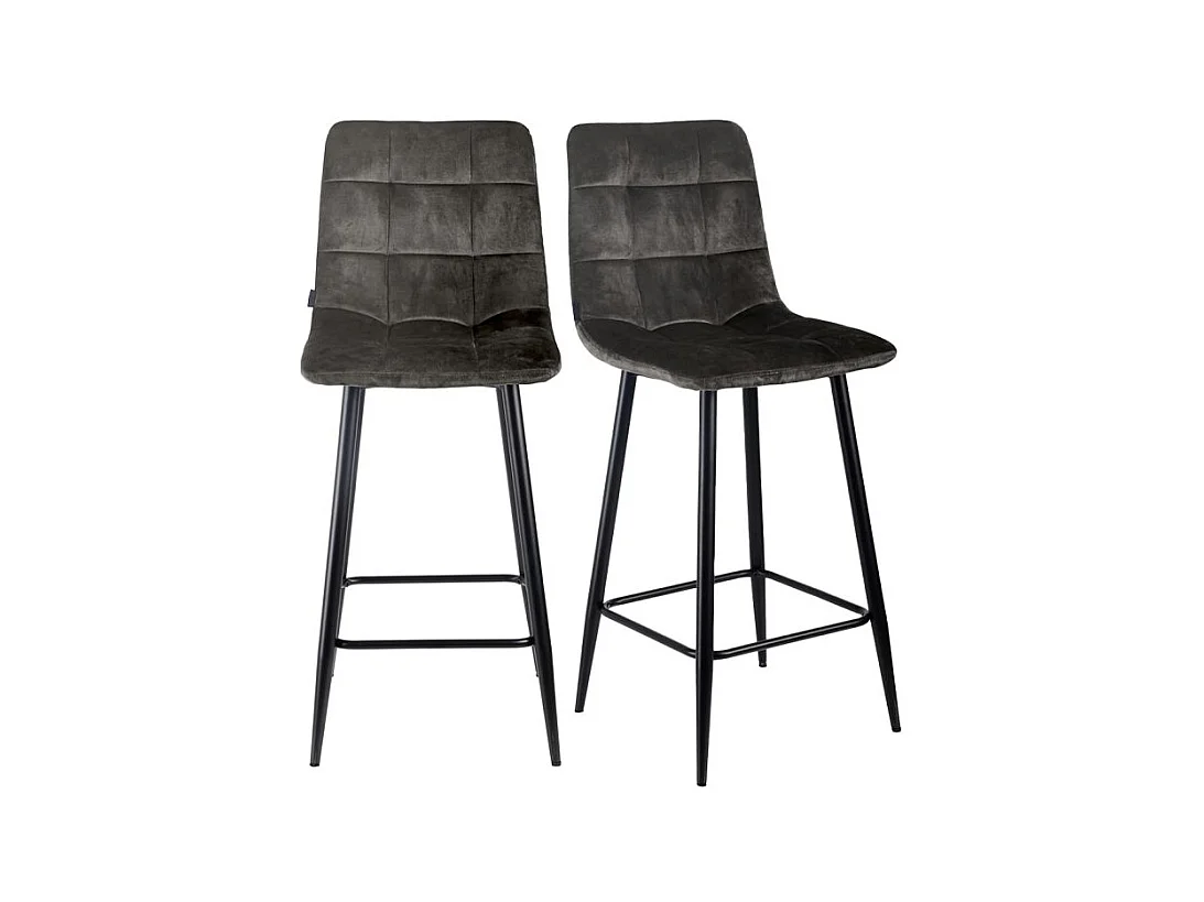 Lot 2 tabourets de bar velours gris anthracite pieds métal – NAMI 2