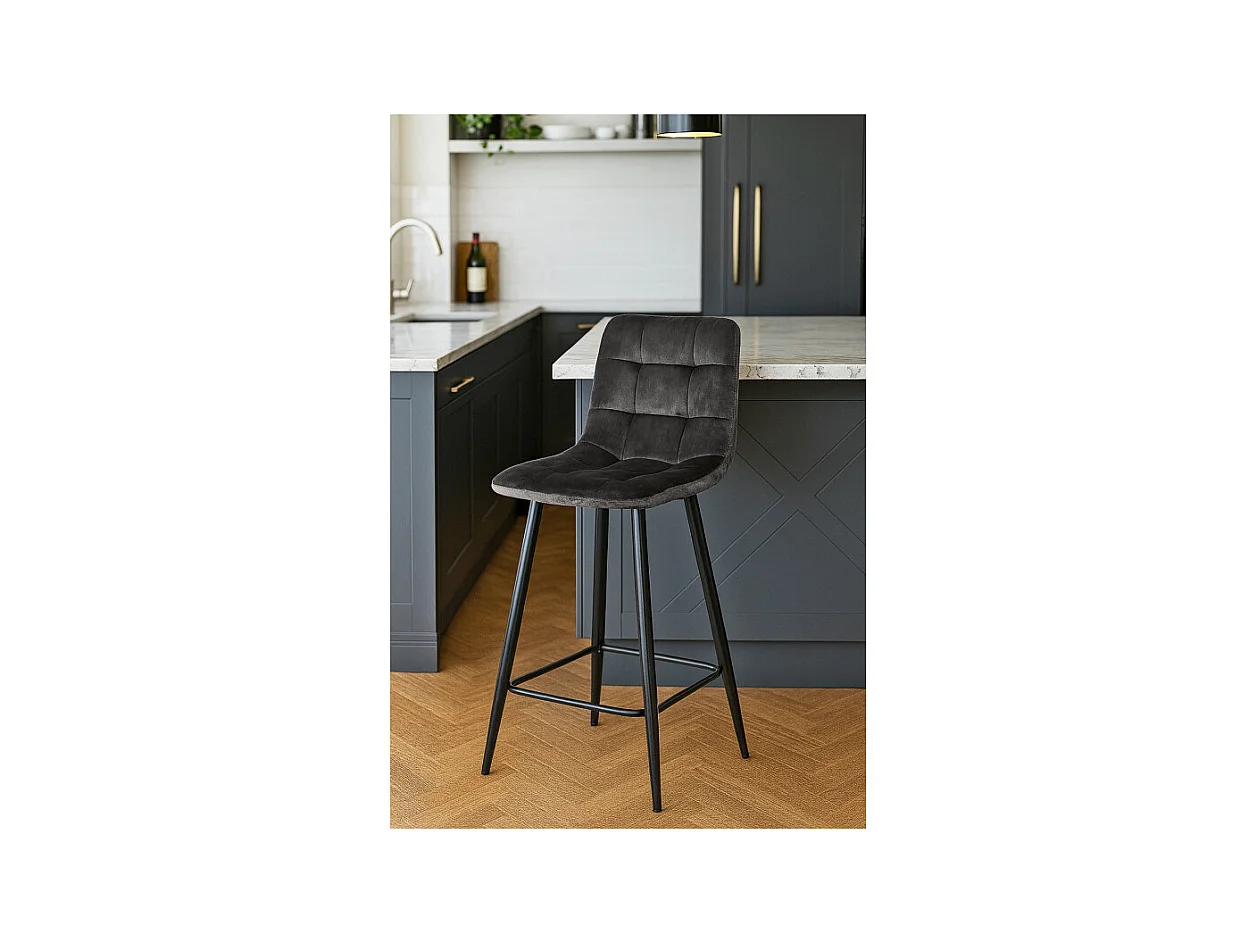 Lot 2 tabourets de bar velours gris anthracite pieds métal – NAMI 2
