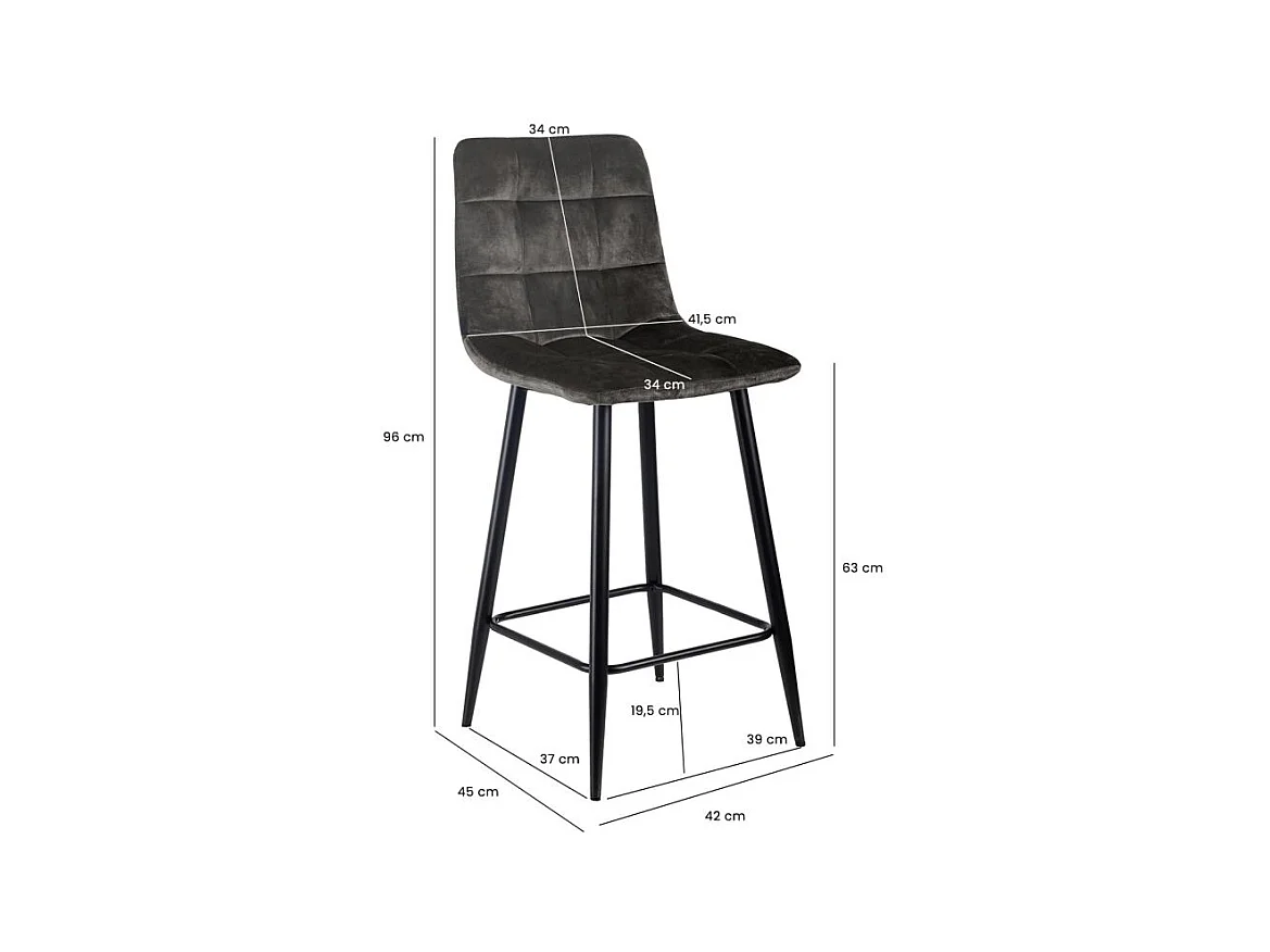 Lot 2 tabourets de bar velours gris anthracite pieds métal – NAMI 2
