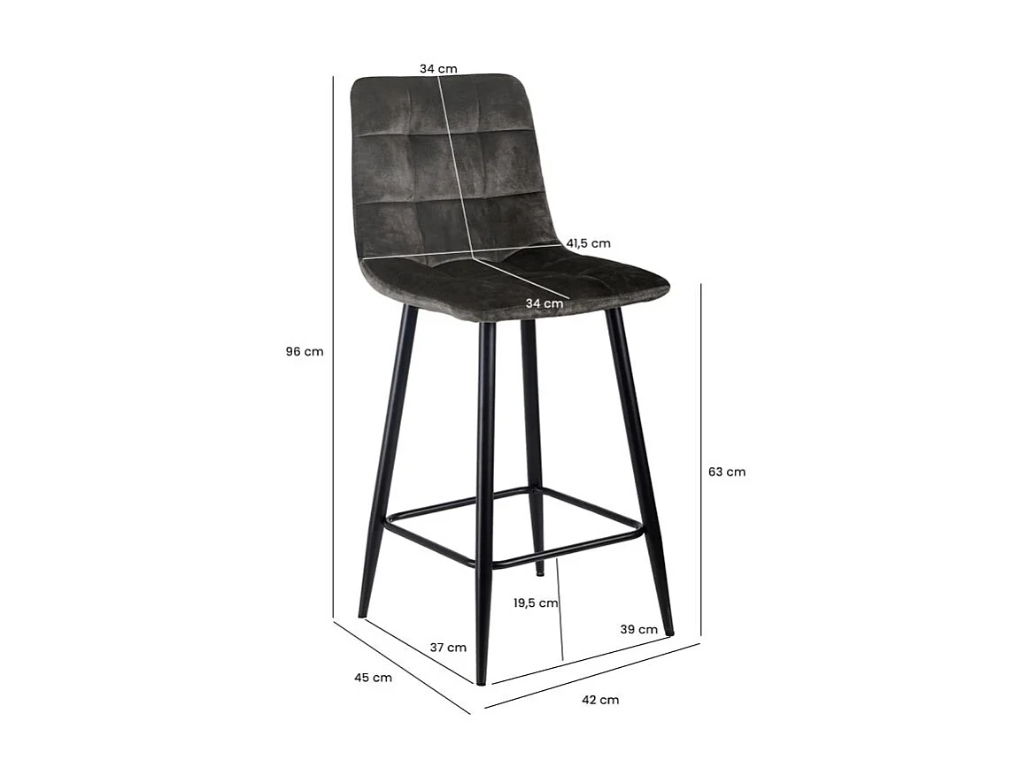 Lot 2 tabourets de bar assise 63 cm velours gris anthracite – NAMI 2