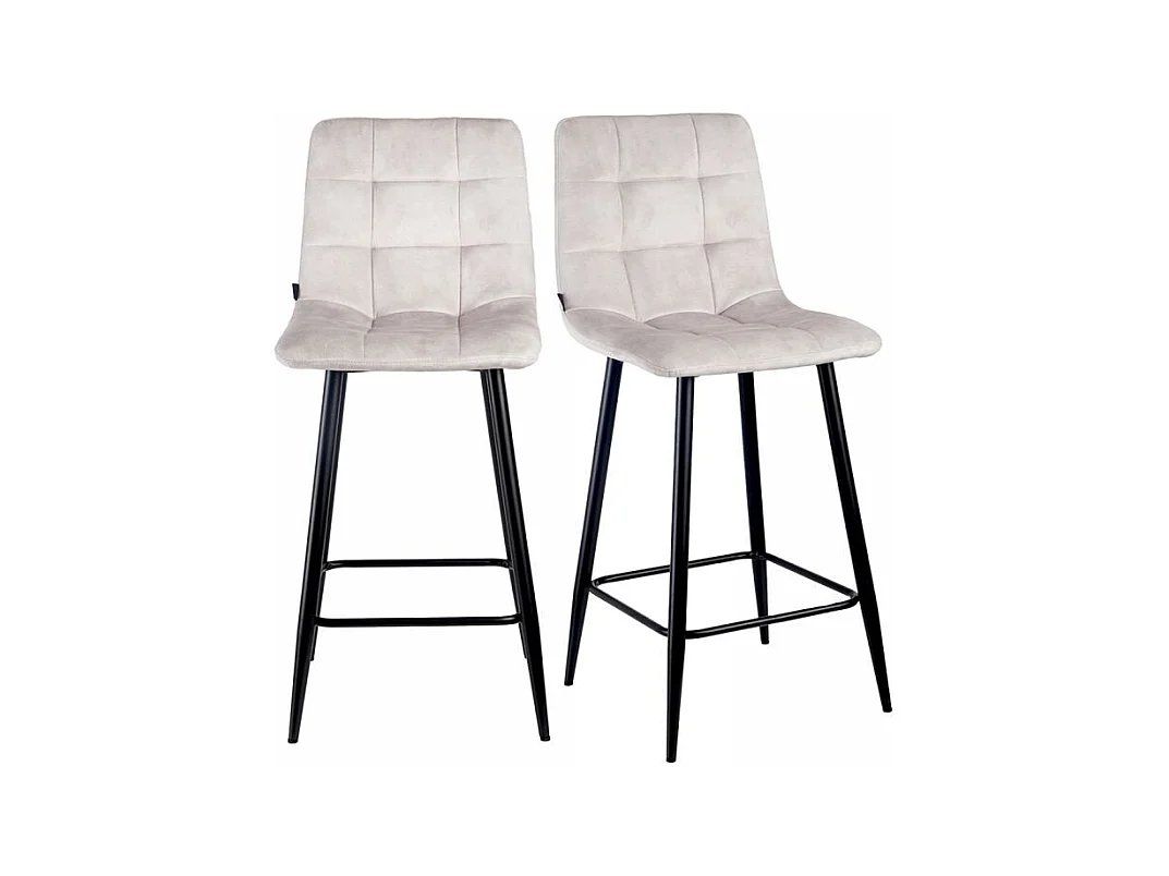 Lot 2 tabourets de bar en velours écru pieds métal noir – NAMI 2