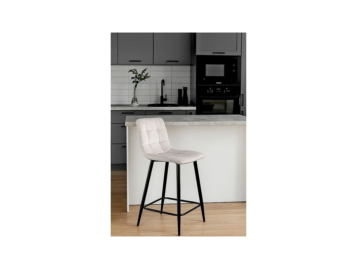 Lot 2 tabourets de bar en velours écru pieds métal noir – NAMI 2