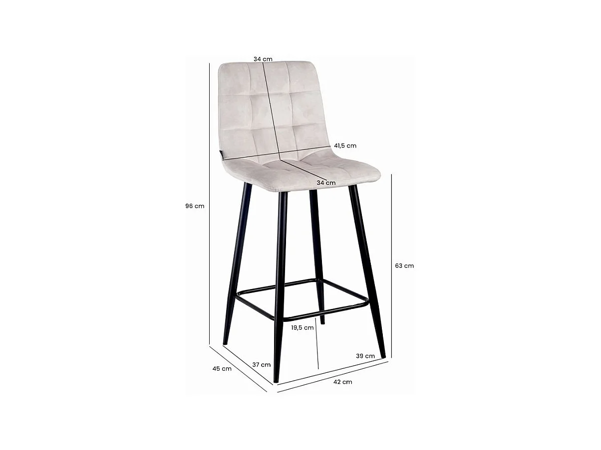 Lot 2 tabourets de bar en velours écru pieds métal noir – NAMI 2