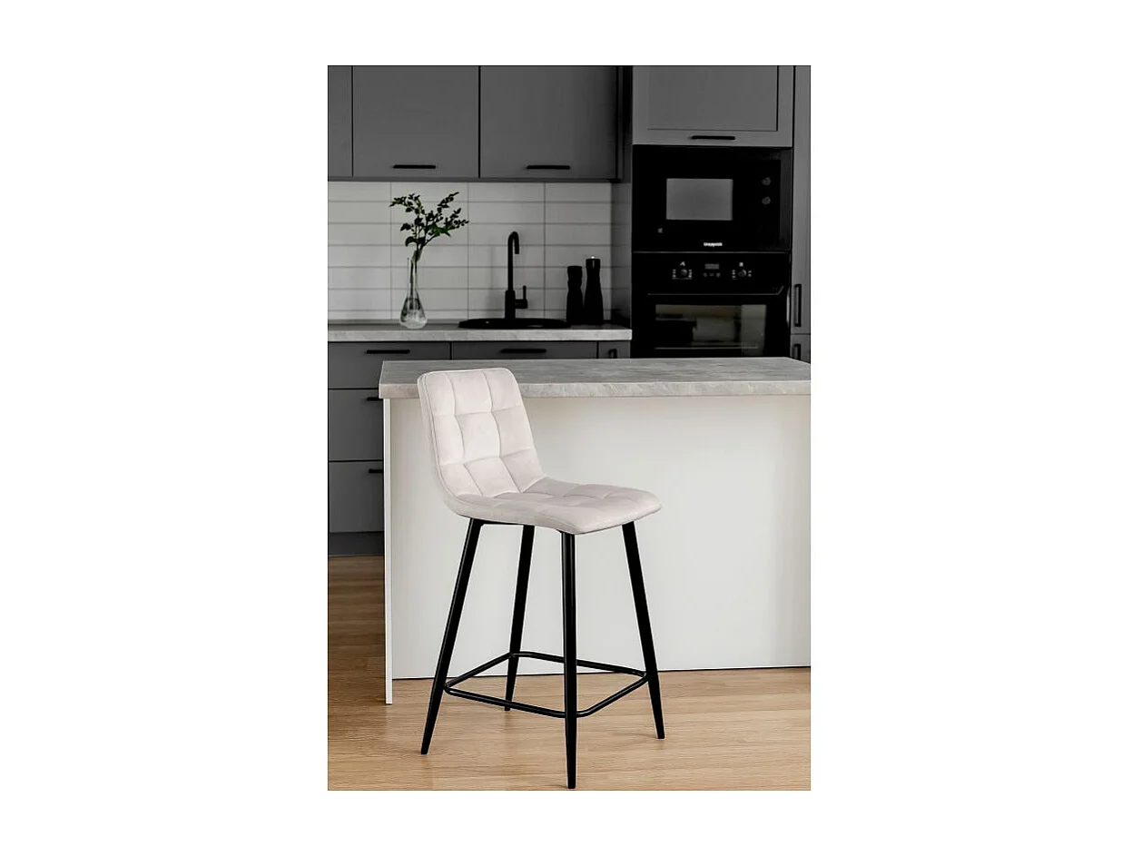 Lot 2 tabourets de bar en velours écru pieds métal noir – NAMI 2