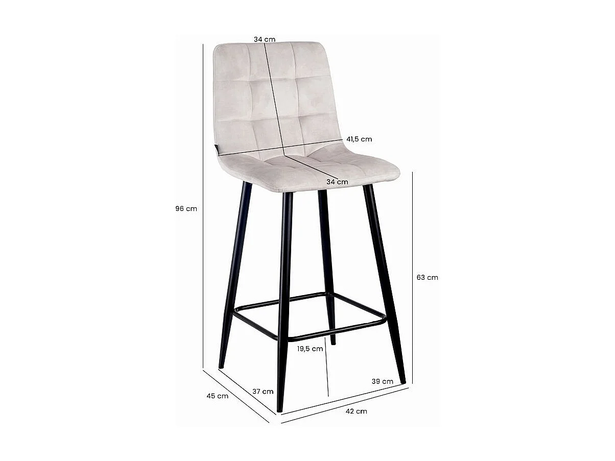 Lot 2 tabourets de bar en velours écru pieds métal noir – NAMI 2