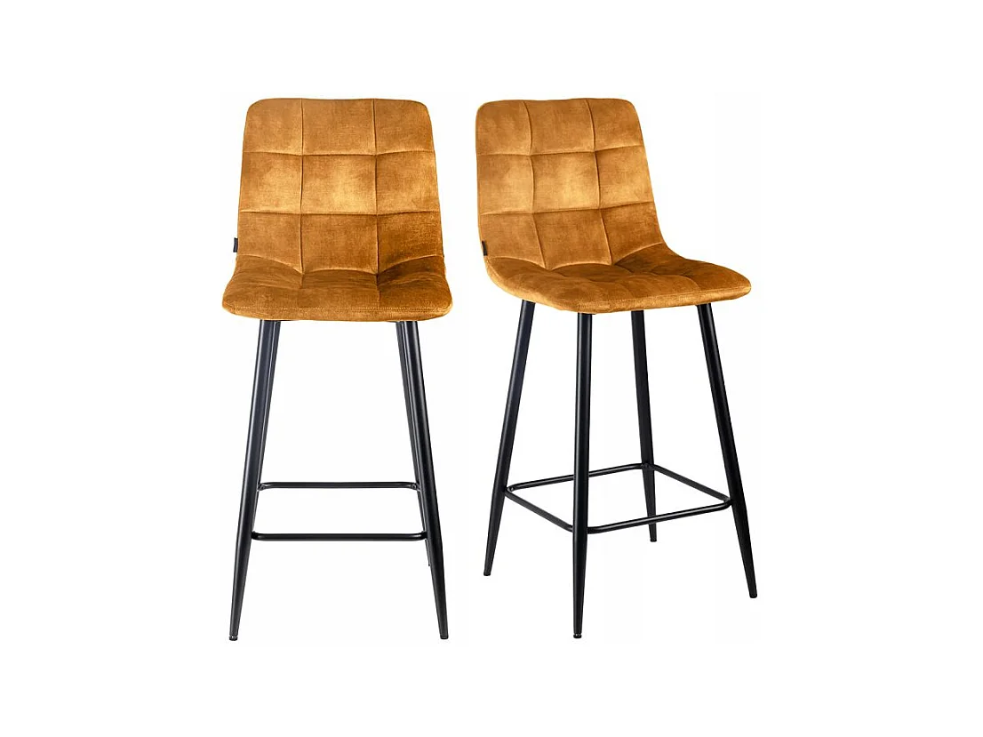 Lot 2 tabourets de bar en velours jaune pieds métal noir – NAMI 2