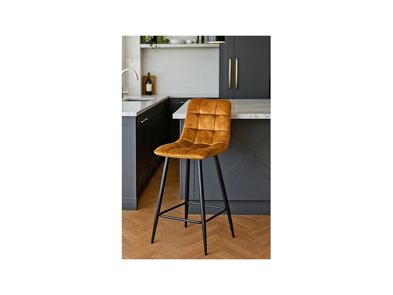 Lot 2 tabourets de bar en velours jaune pieds métal noir – NAMI 2