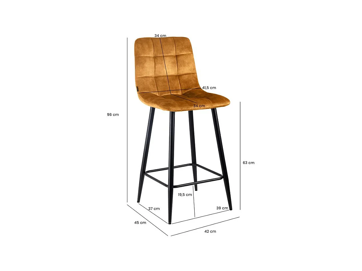 Lot 2 tabourets de bar en velours jaune pieds métal noir – NAMI 2