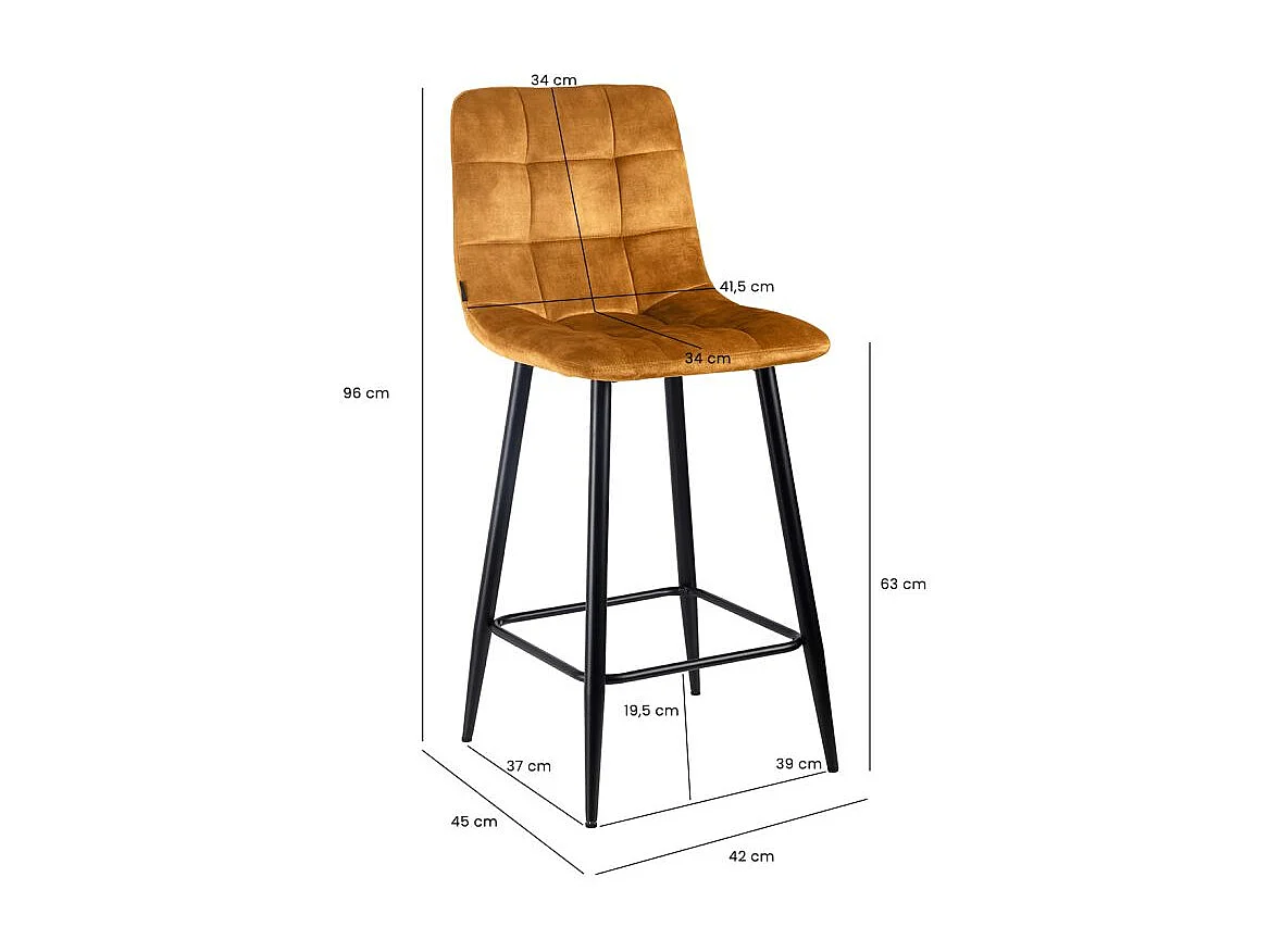 Lot 2 tabourets de bar en velours jaune pieds métal noir – NAMI 2