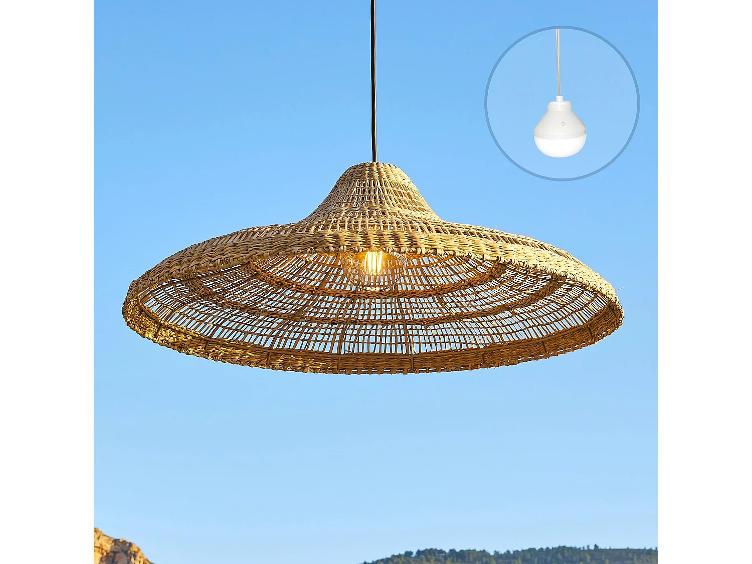 Suspension nomade FREYA LARGE Bois Herbe marine D70 cm