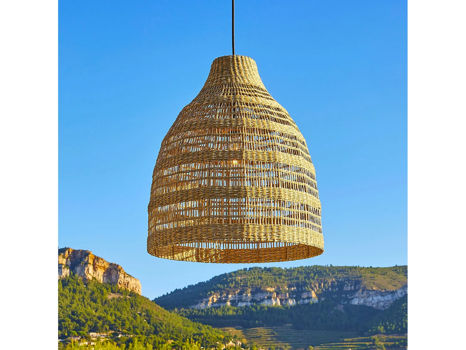 Suspension d'extérieur FREYA LONG Bois Herbe marine D49 cm