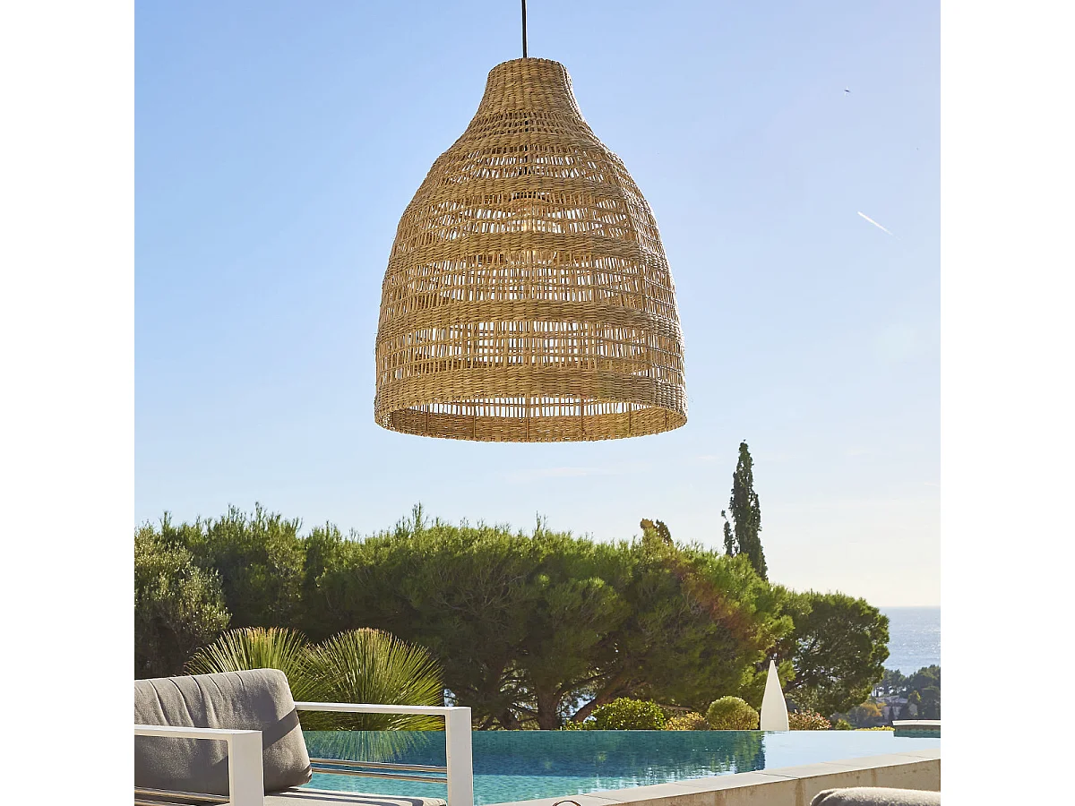 Suspension d'extérieur FREYA LONG Bois Herbe marine D49 cm