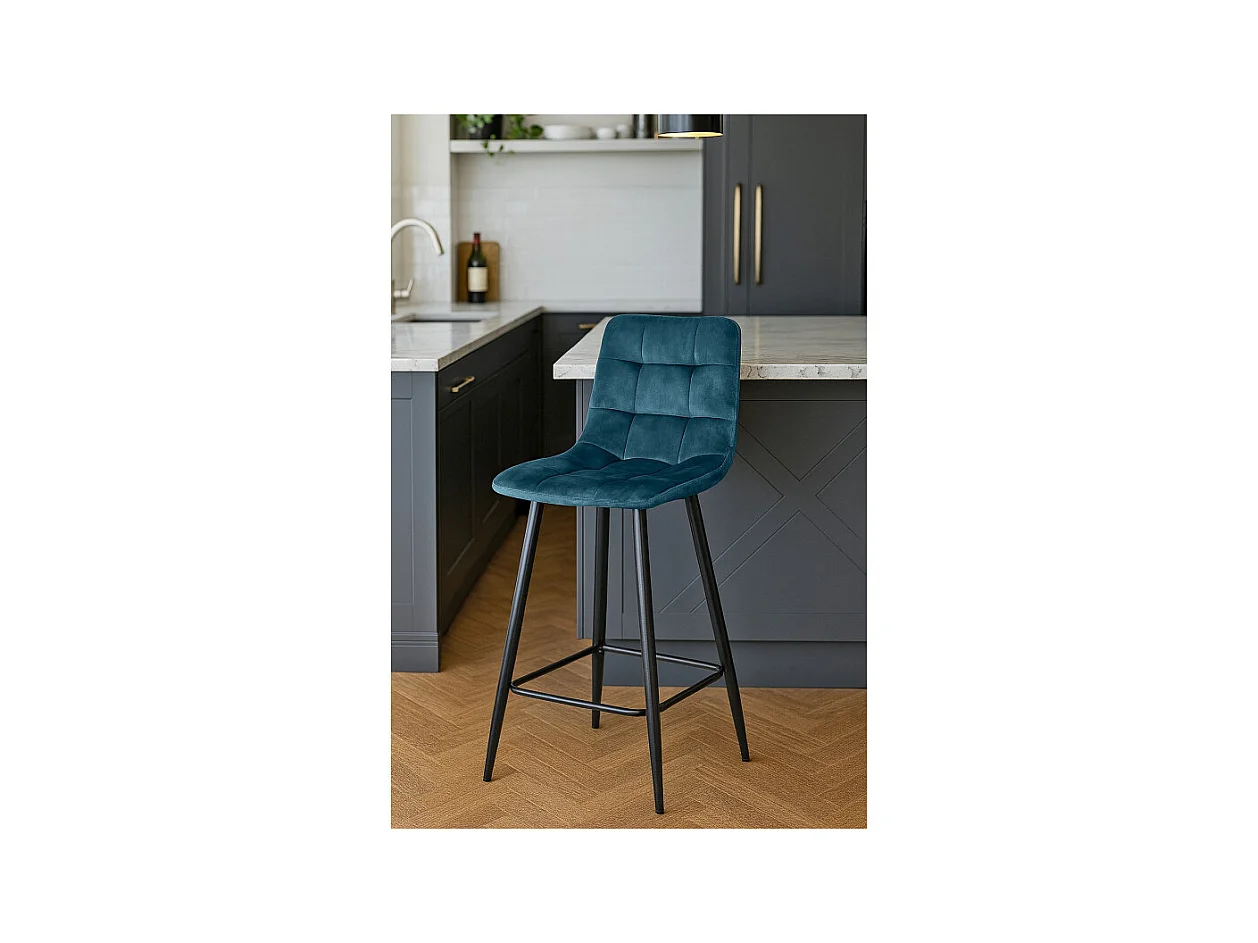 Lot 2 tabourets de bar en velours bleu pieds métal noir – NAMI 2