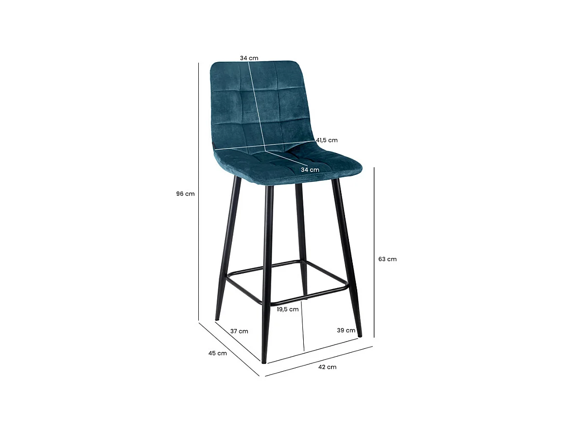 Lot 2 tabourets de bar en velours bleu pieds métal noir – NAMI 2