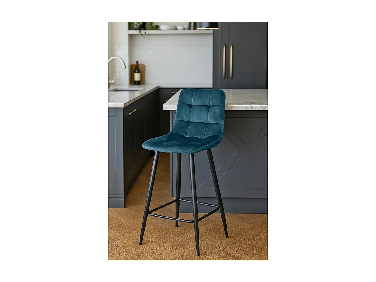 Lot 2 tabourets de bar en velours bleu pieds métal noir – NAMI 2