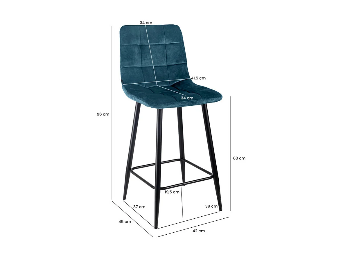 Lot 2 tabourets de bar assise 63 cm velours bleu pieds métal – NAMI 2