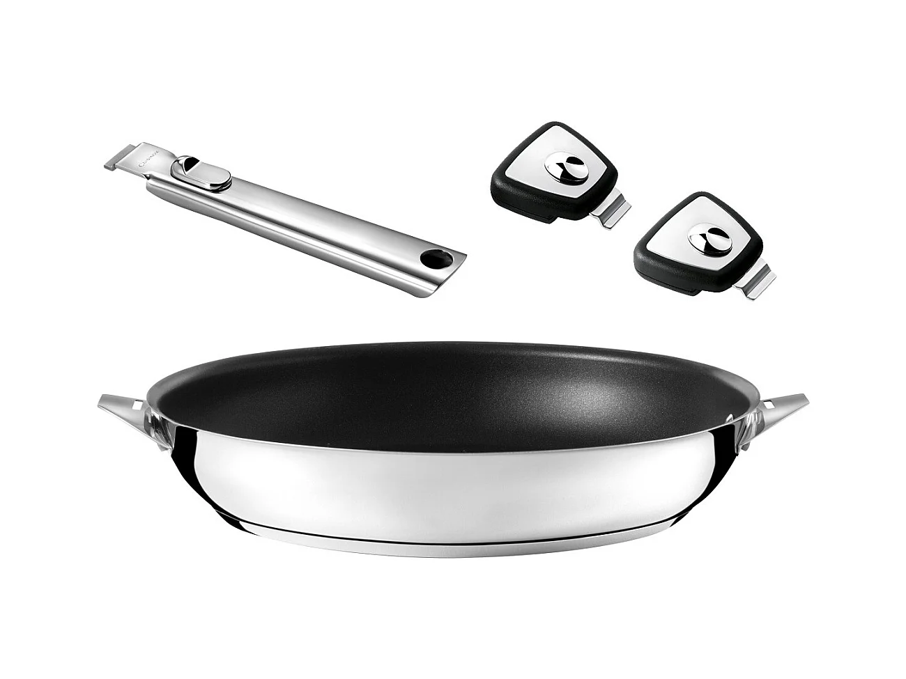 Eclipse - Set poêle 32 cm revêtement céramique avec poignée inox et anses amovibles