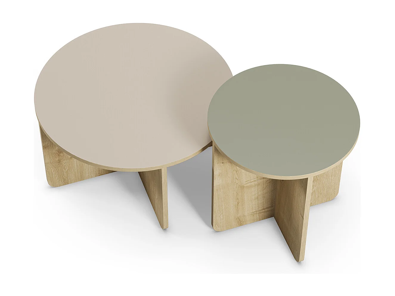 Set de 2 tables basses, tables de salon aspect bois coloris chêne, vert