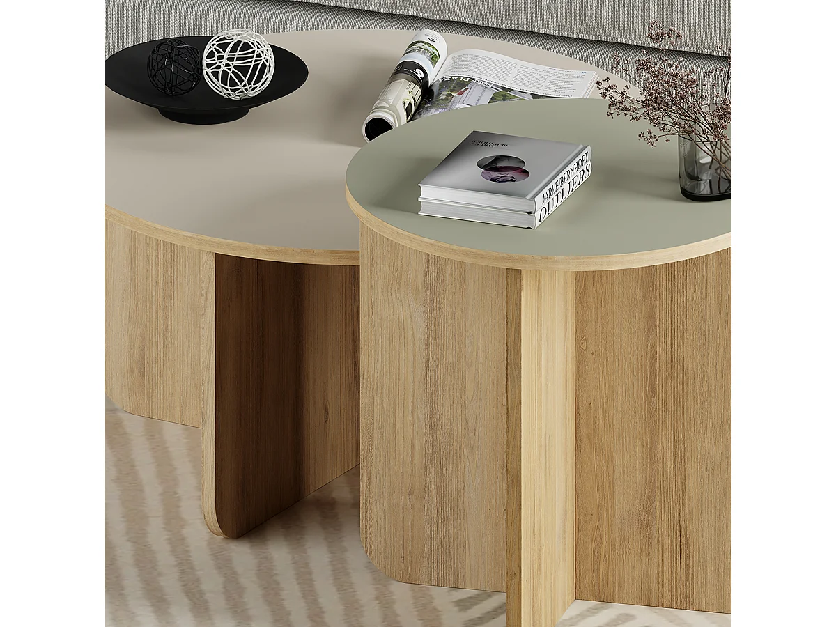 Set de 2 tables basses, tables de salon aspect bois coloris chêne, vert