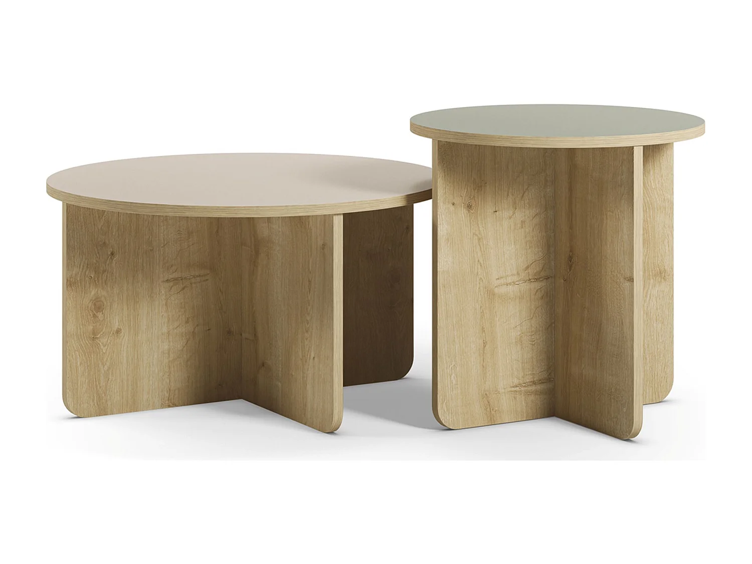 Set de 2 tables basses, tables de salon aspect bois coloris chêne, vert