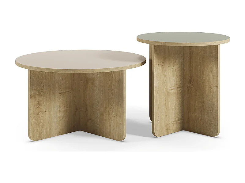 Set de 2 tables basses, tables de salon aspect bois coloris chêne, vert