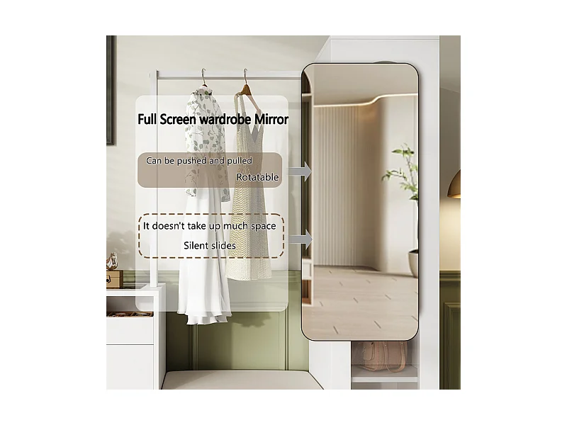 Vitrine 1 portes en verre 6 en 1 - avec LED, Miroir, meuble a chaussures abattants, coiffeuse, 2 tiroirs - 163x35x161cm