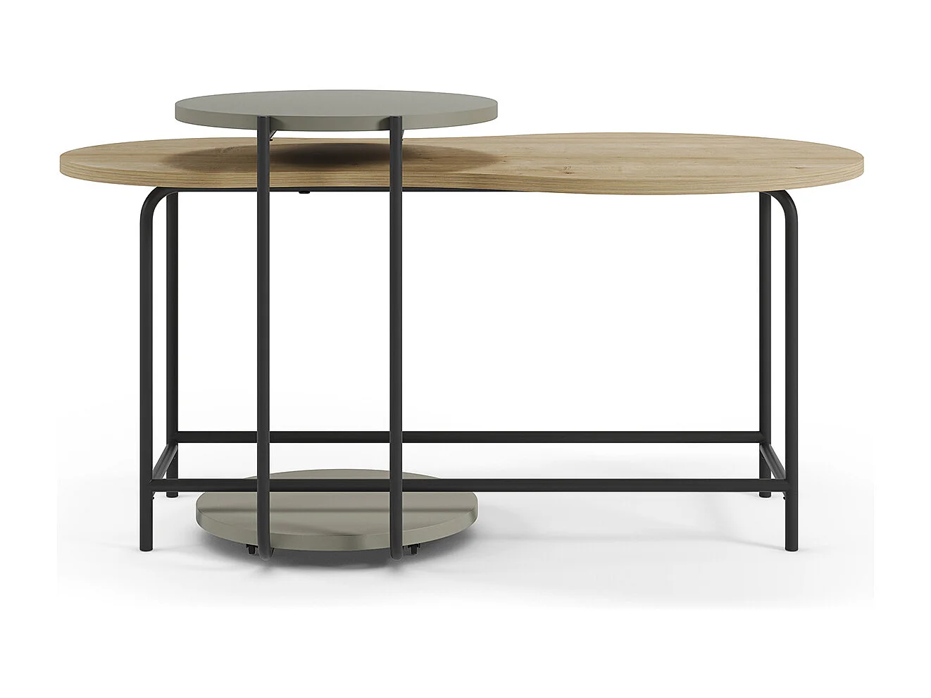 Set de 2 tables basses, tables de salon aspect bois coloris chêne, vert et métal coloris noir