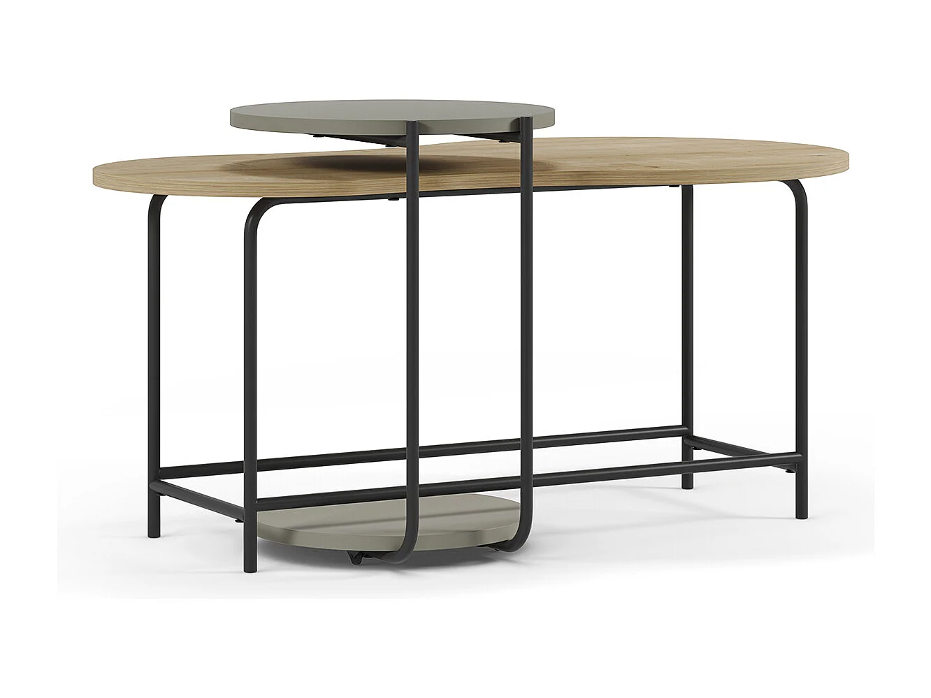 Set de 2 tables basses, tables de salon aspect bois coloris chêne, vert et métal coloris noir