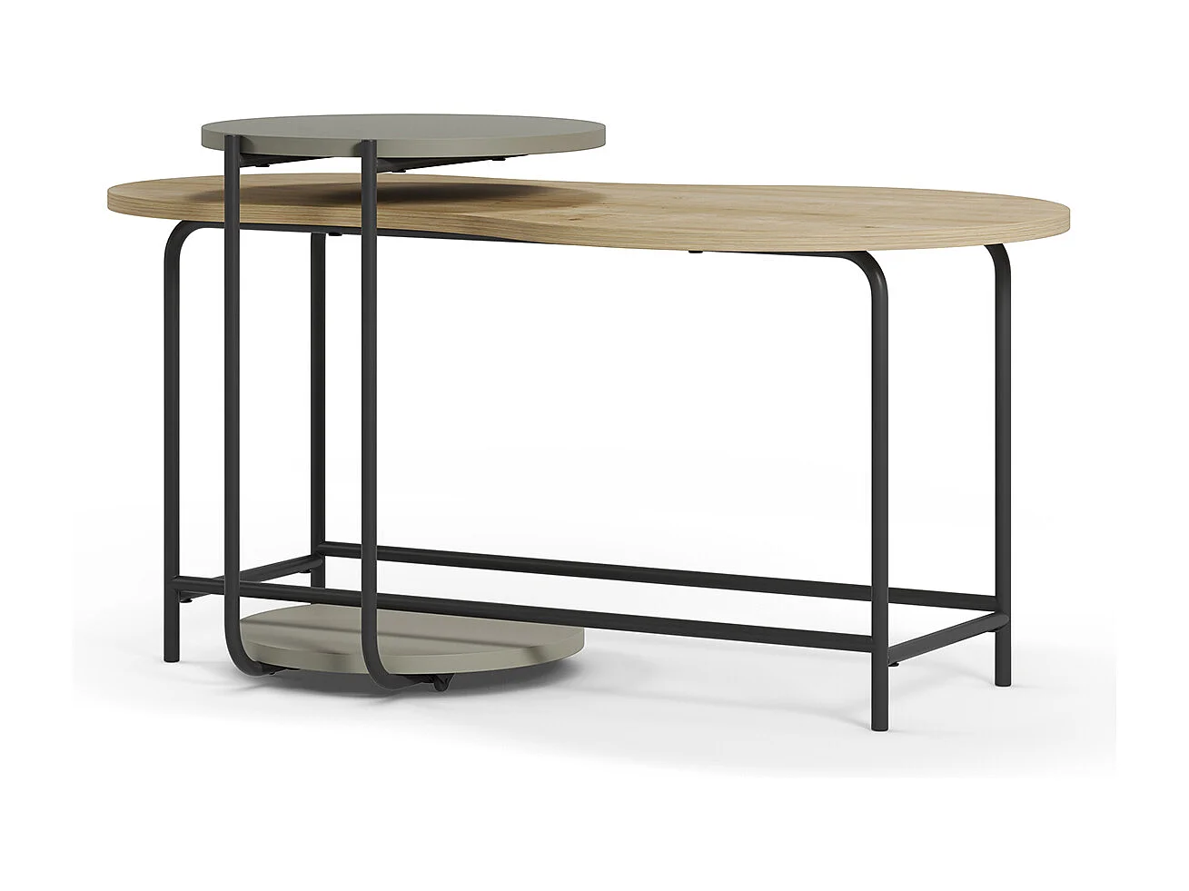 Set de 2 tables basses, tables de salon aspect bois coloris chêne, vert et métal coloris noir