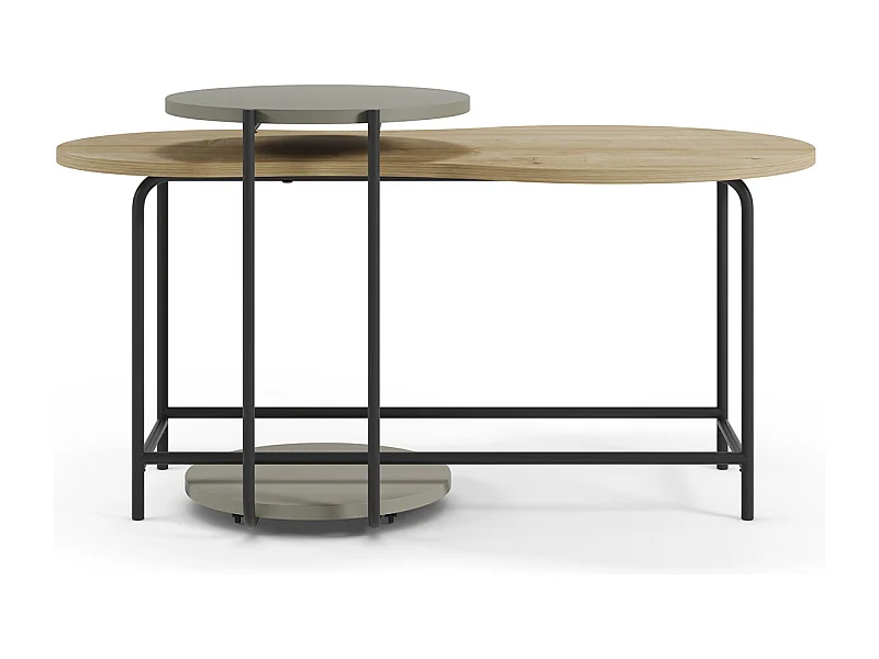 Set de 2 tables basses, tables de salon aspect bois coloris chêne, vert et métal coloris noir