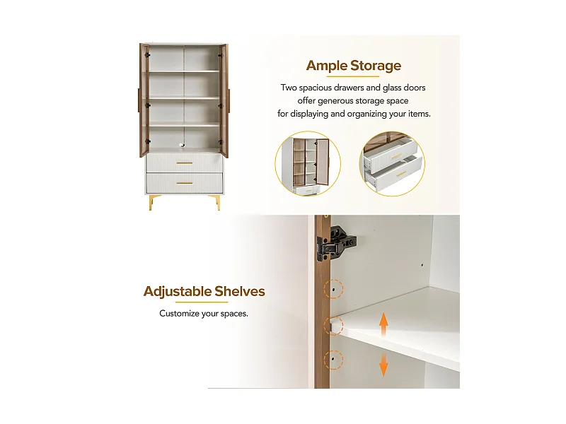 Vitrine en Verre 150cm - avec LED - 2 Portes et 2 tiroirs - étagères mobiles - 70x35x150cm