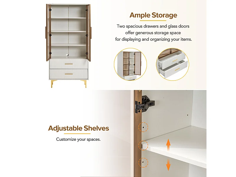 Vitrine en Verre 150cm - avec LED - 2 Portes et 2 tiroirs - étagères mobiles - 70x35x150cm