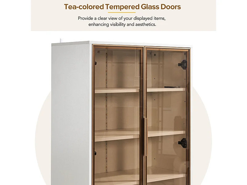 Vitrine en Verre 150cm - avec LED - 2 Portes et 2 tiroirs - étagères mobiles - 70x35x150cm