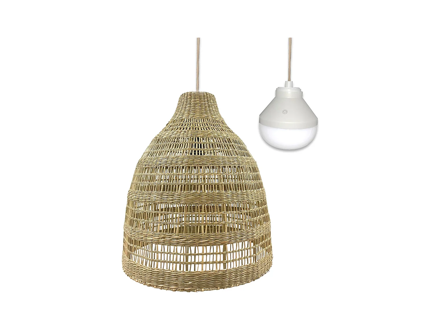 Suspension nomade FREYA LONG Bois Herbe marine D49 cm