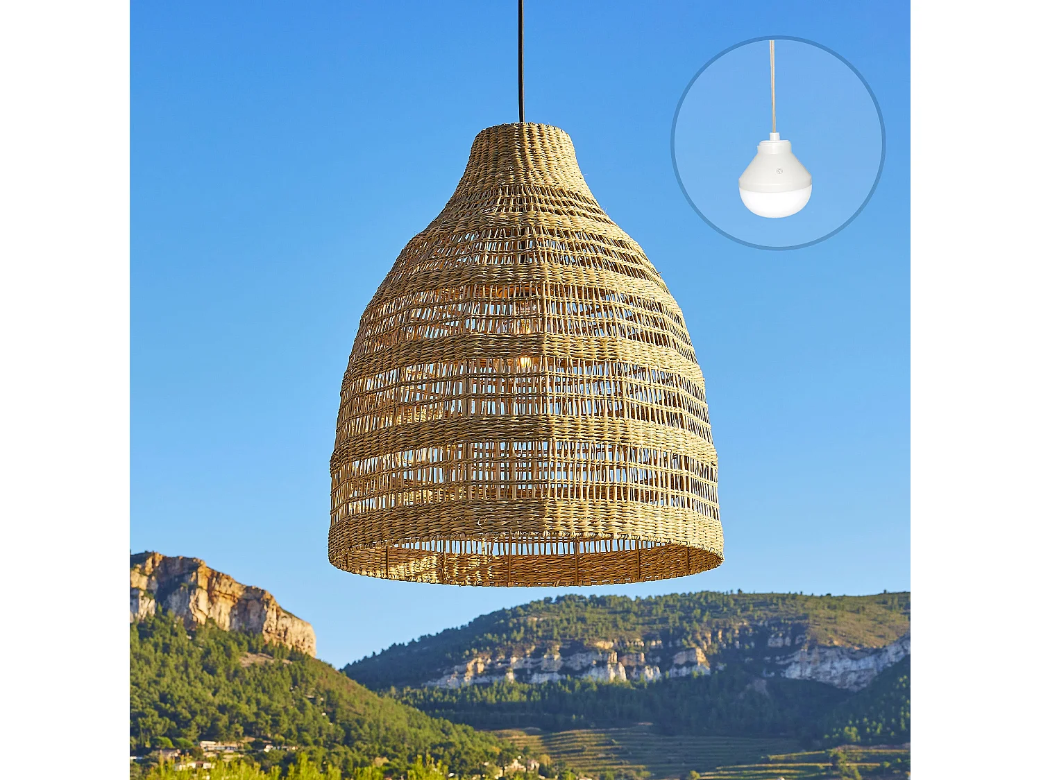 Suspension nomade FREYA LONG Bois Herbe marine D49 cm