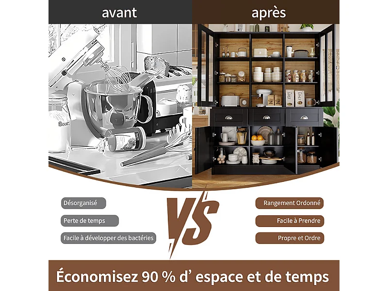 Vitrine - 5 portes et 3 tiroirs - avec dispositif anti-inclinaison et portes de barrière acrylique - MDF - 140×38.5×175cm