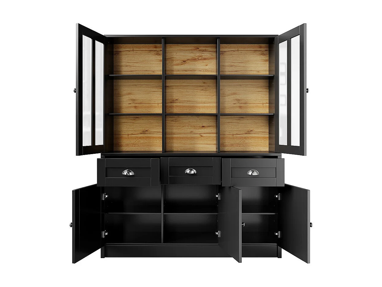 Vitrine - 5 portes et 3 tiroirs - avec dispositif anti-inclinaison et portes de barrière acrylique - MDF - 140×38.5×175cm