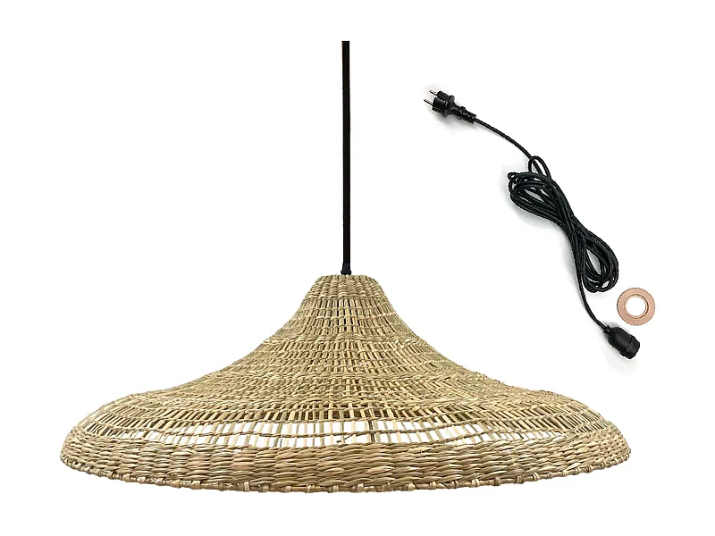 Suspension d'extérieur FREYA LARGE Bois Herbe marine D70 cm