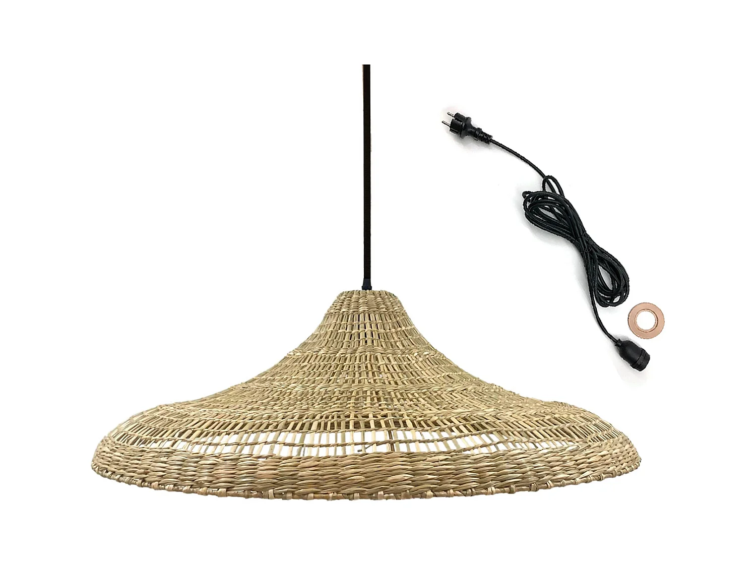 Suspension d'extérieur FREYA LARGE Bois Herbe marine D70 cm