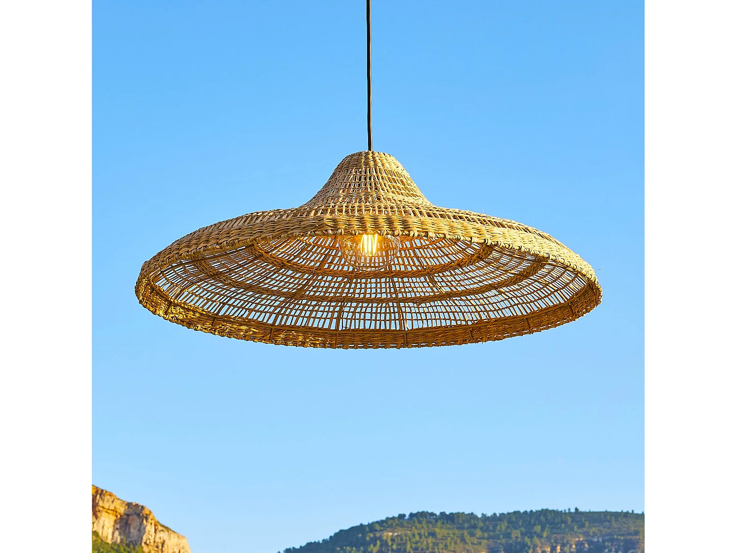 Suspension d'extérieur FREYA LARGE Bois Herbe marine D70 cm