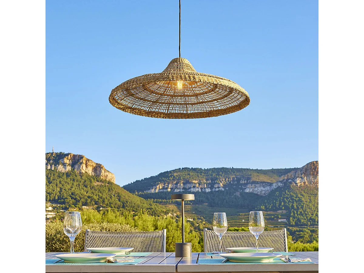 Suspension d'extérieur FREYA LARGE Bois Herbe marine D70 cm