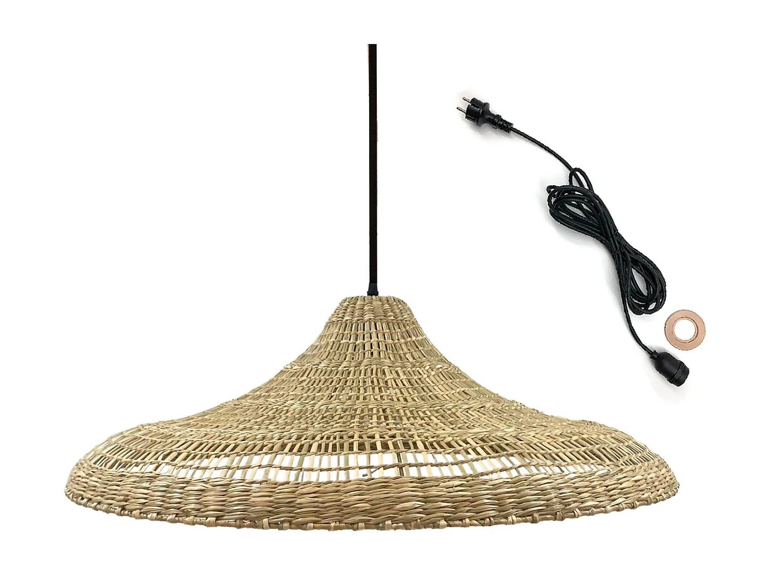 Suspension d'extérieur avec cable FREYA LARGE Bois Herbe marine D70 cm