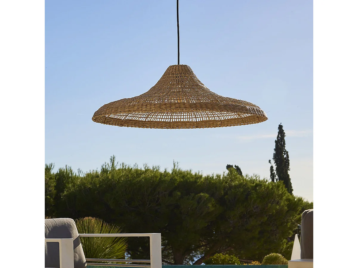 Suspension d'extérieur avec cable FREYA LARGE Bois Herbe marine D70 cm