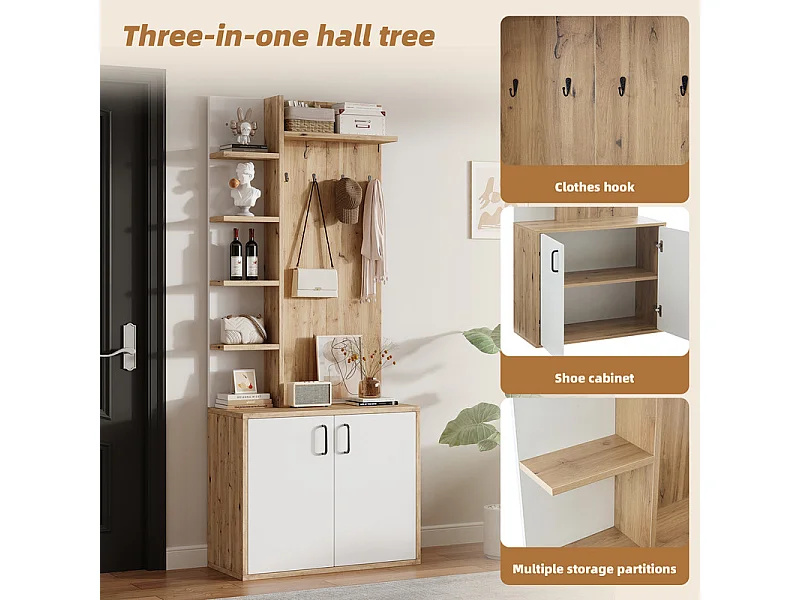 Vitrine - 5 étagères et 2 portes - avec patères - charge max 80kg - panneau de particules - 75x33x180cm