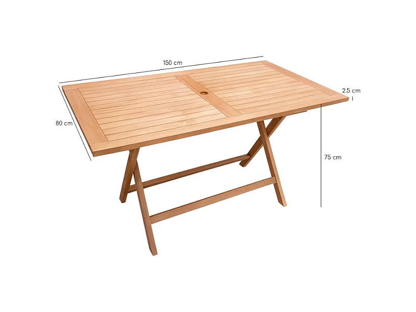 Table de jardin rectangulaire pliante 150 cm bois de teck - ANCOLIE
