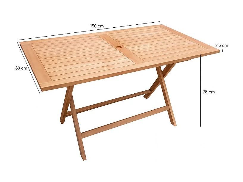 Table de jardin rectangulaire pliante 150 cm bois de teck - ANCOLIE