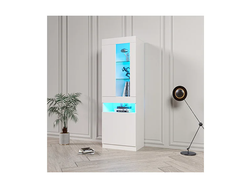 Vitrine avec éclairage LED 16 couleurs et Bluetooth - 2 portes et 1niche - panneau de particules - 50x40x180cm