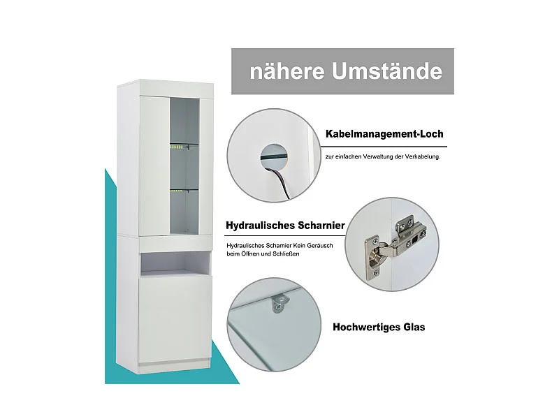 Vitrine avec éclairage LED 16 couleurs et Bluetooth - 2 portes et 1niche - panneau de particules - 50x40x180cm