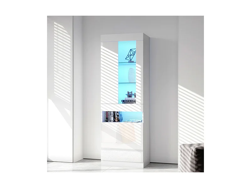 Vitrine mit LED-Beleuchtung 16 Farben und Bluetooth - 2 Türen und 1 Nische - Spanplatte - 50x40x180cm