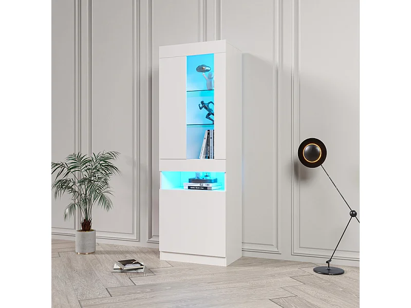 Vitrine avec éclairage LED 16 couleurs et Bluetooth - 2 portes et 1niche - panneau de particules - 50x40x180cm